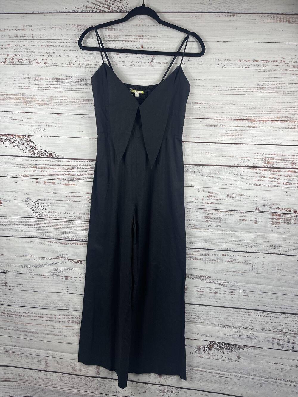 Gianni Bini Jumpsuit Women's Size 4 Black Linen Blend Wide Leg Sleeveless V Neck